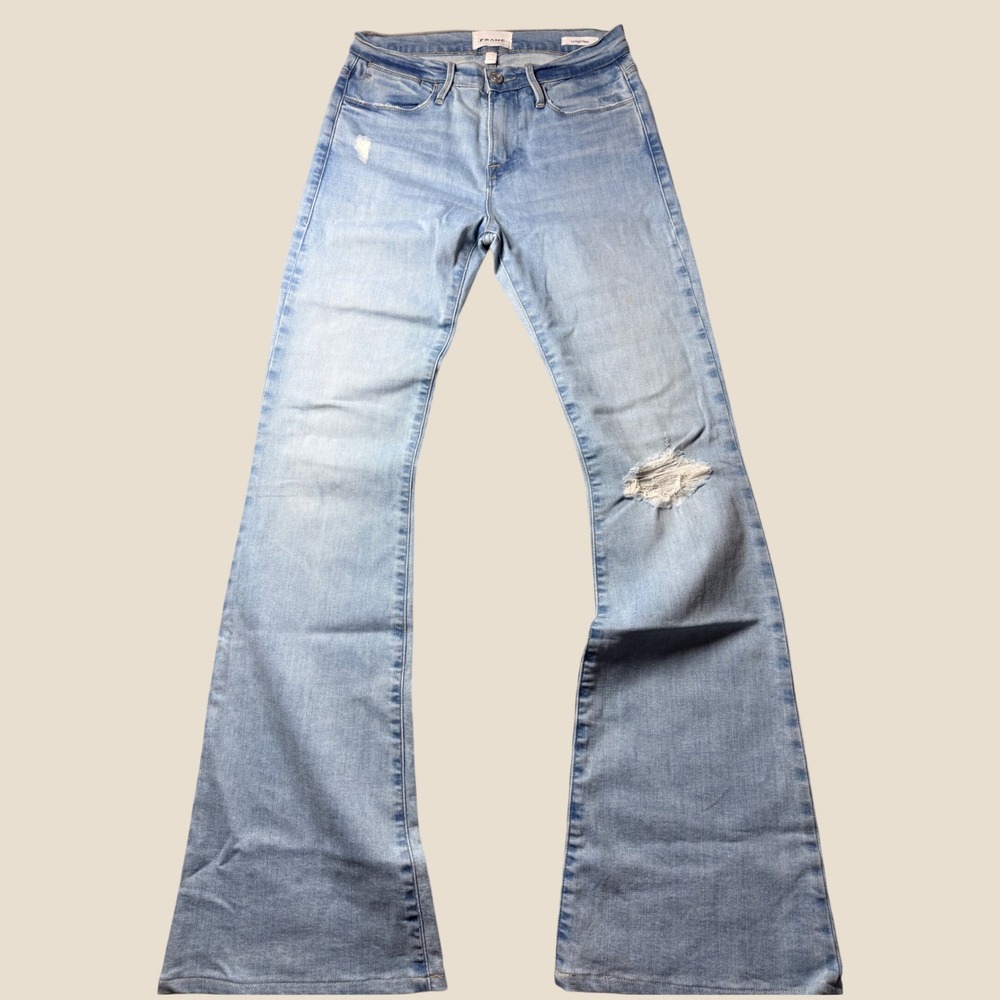 FRAME Le High Flare Jeans Light Wash Distressed High Rise Denim Size 26